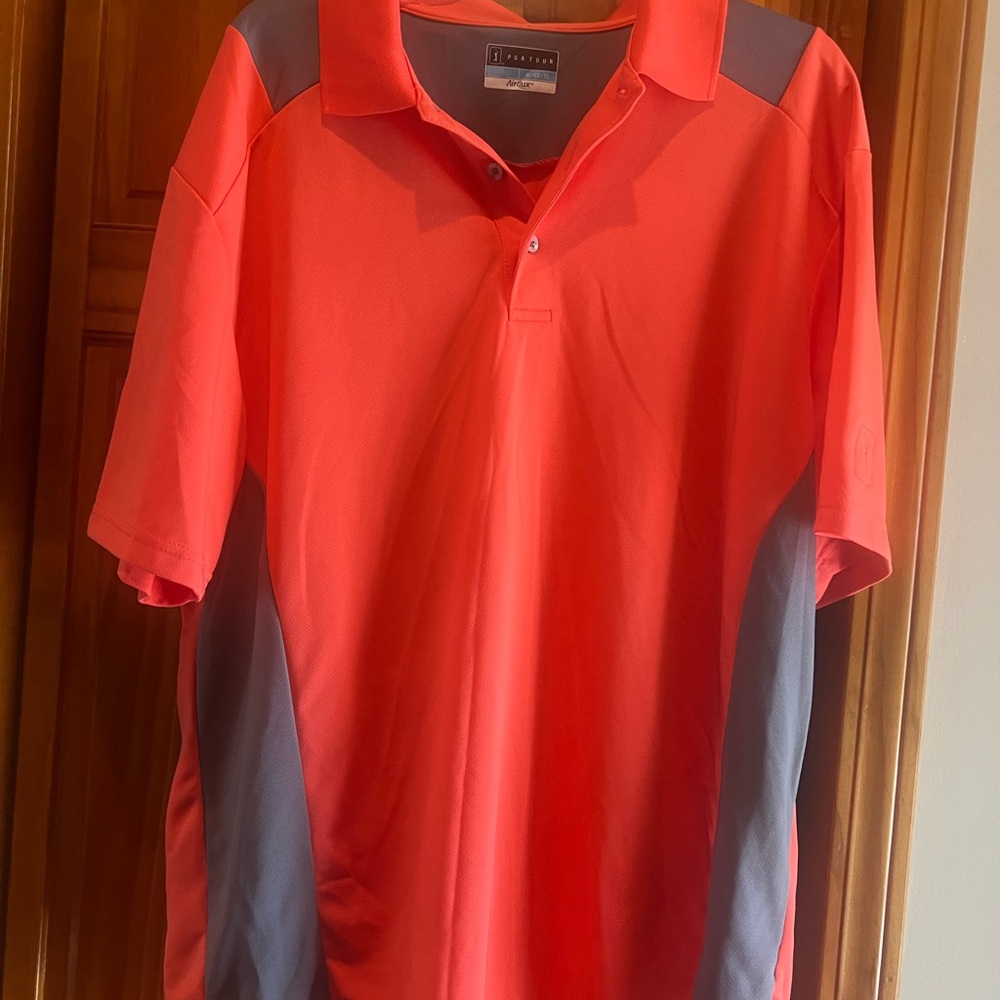PGA Tour Performance Polo Pink and Gray Moisture-Wicking Shirt Golf